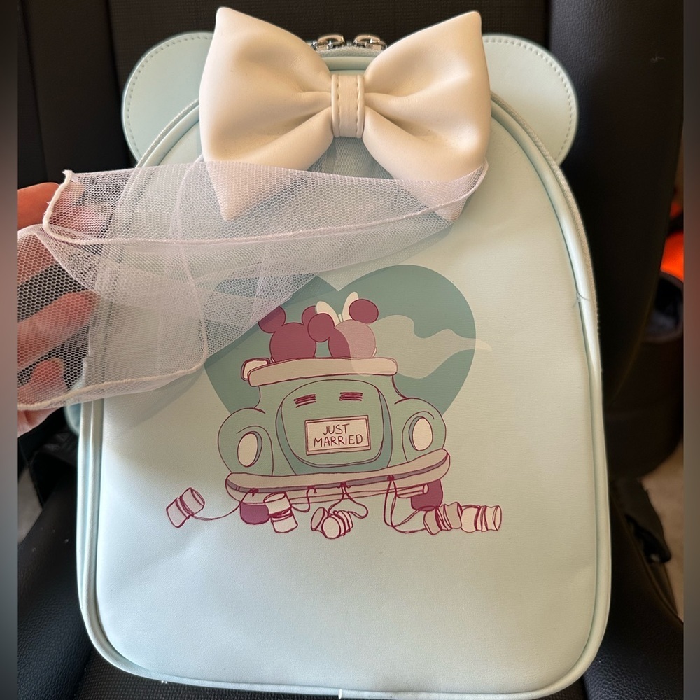 Disney Loungefly ‘Just Married’ Mickey & Minnie Mini Backpack w/ bride bow/veil